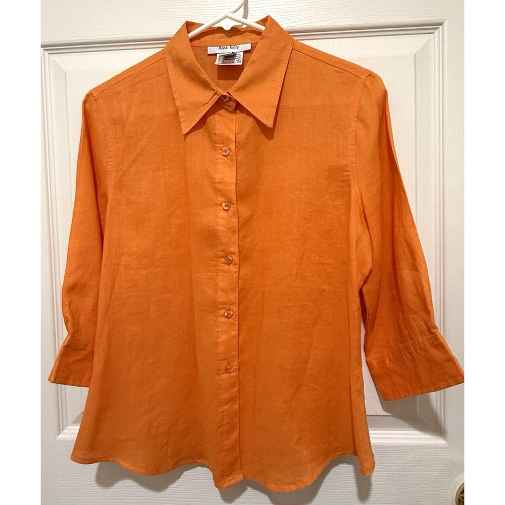 Women's Crisp Linen Blouse Classic Colorful Orange Size 10